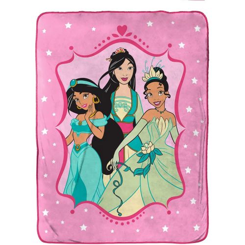  Jay Franco Disney Princess Sherpa Blanket Measures 60 x 80 inches, Kids Bedding Features Princess Jasmine, Mulan, & Tiana Fade Resistant Super Soft (Official Disney Product)