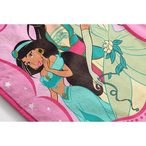  Jay Franco Disney Princess Sherpa Blanket Measures 60 x 80 inches, Kids Bedding Features Princess Jasmine, Mulan, & Tiana Fade Resistant Super Soft (Official Disney Product)