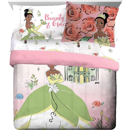  Jay Franco Disney The Princess And The Frog Beauty & Grace 7 Piece Queen Size Bed Set Includes Comforter & Sheet Set Featuring Tiana Super Soft Bedding Fade Resistant Microfiber (Official