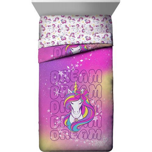  [아마존베스트]Jay Franco Nickelodeon JoJo Siwa Dream Unicorn 4 Piece Twin Bed Set - Includes Reversible Comforter & Sheet Set Bedding - Super Soft Fade Resistant Microfiber (Official Nickelodeon