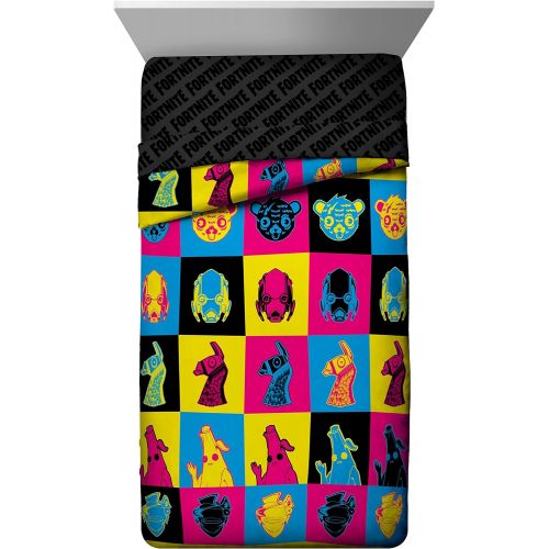  [아마존베스트]Jay Franco Fortnite Neon Warhol 5 Piece Full Bed Set - Includes Comforter & Sheet Set - Bedding Features Llama, Peely, Vertex - Super Soft Fade Resistant Microfiber (Official Fortn