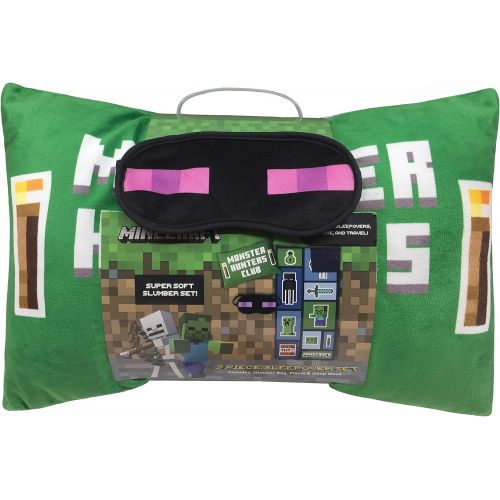  [아마존베스트]Jay Franco Minecraft Creeper 3 Piece Sleepover Set - Cozy & Warm Kids Slumber Bag with Pillow & Eye Mask (Official Minecraft Product)