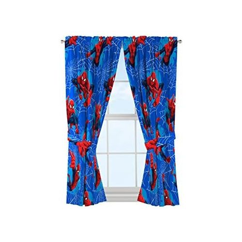  [아마존베스트]Jay Franco Marvel Spiderman Astonish 42 x 63 Curtain Panel Pair with Tie Backs Drape Set, 63 Inch