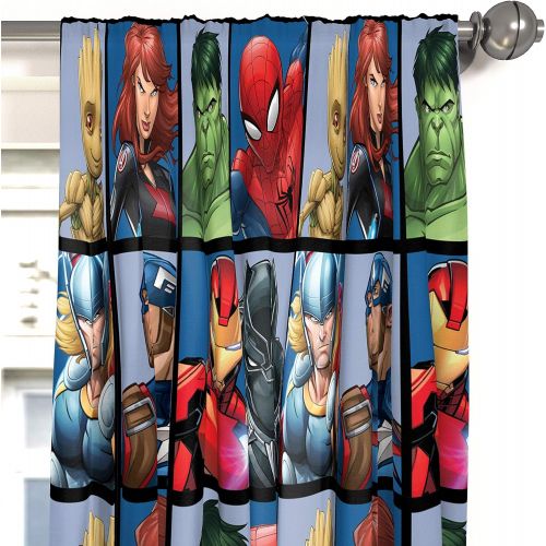  [아마존베스트]Jay Franco Marvel Avengers Team 63 inch Drapes 4 Piece Set - Beautiful Room Decor & Easy Set up - Window Curtains Include 2 Panels & 2 Tiebacks (Official Marvel Product)