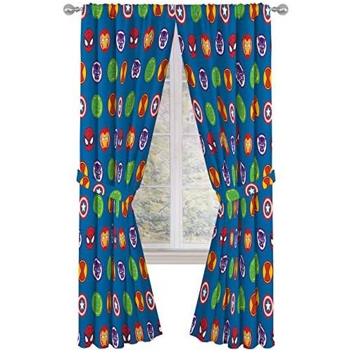  [아마존베스트]Jay Franco Marvel Super Hero Adventures Double Team 84 Inch Drapes - Beautiful Room Decor & Easy Set Up, Bedding Features The Avengers - Curtains Include 2 Tiebacks, 4 Piece Set (Official Mar