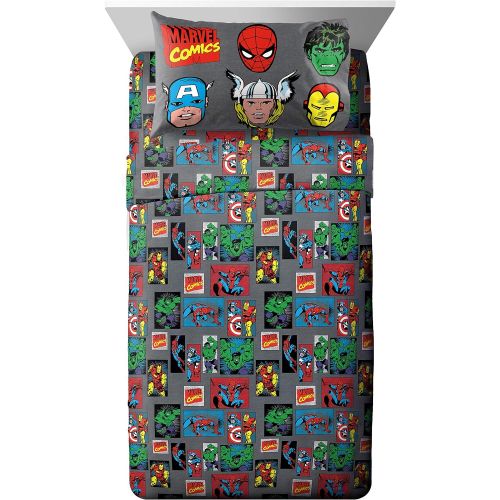  Jay Franco Marvel Superheros Microfiber 3 Piece Twin Sheet Set, Gray