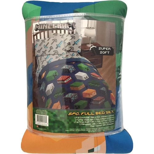 Jay Franco Minecraft Isometric 5 Piece Full Bed Set - Includes Reversible Comforter & Sheet Set - Bedding Features Creeper - Super Soft Fade Resistant Polyester - (Official Minecra