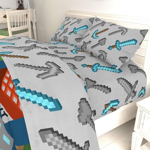  Jay Franco Minecraft Isometric 5 Piece Full Bed Set - Includes Reversible Comforter & Sheet Set - Bedding Features Creeper - Super Soft Fade Resistant Polyester - (Official Minecra