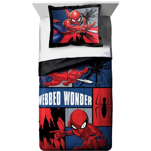  Jay Franco Marvel Spiderman Webbed Wonder Twin Comforter & Sham Set - Super Soft Kids Bedding - Fade Resistant Polyester Microfiber Fill (Official Marvel Product)