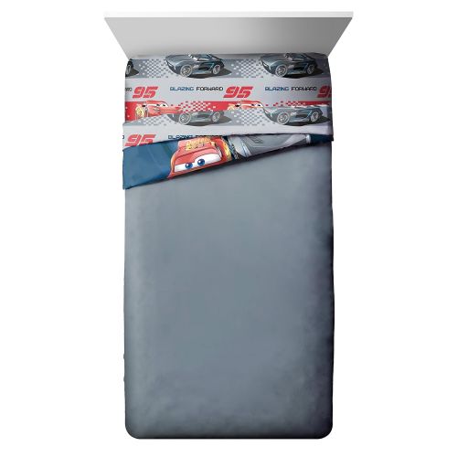  Jay Franco Disney/Pixar Cars 3 Movie Editorial Blue/Gray Twin/Full Reversible Comforter with Lightning McQueen & Jackson Storm (Official Disney/Pixar Product)