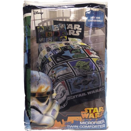  Jay Franco Star Wars Classic Grid Twin Comforter - Super Soft Kids Reversible Bedding - Fade Resistant Polyester Microfiber Fill (Official Star Wars Product)