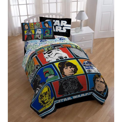  Jay Franco Star Wars Classic Grid Twin Comforter - Super Soft Kids Reversible Bedding - Fade Resistant Polyester Microfiber Fill (Official Star Wars Product)