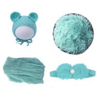 Jay-EE Newborn 4Pcs Photography Props Set Baby Photo Prop Ripple Stretch Wrap, Headband, Ears Hat, Faux Fur Backdrop Blanket