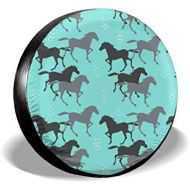 Je45if-Q Spare Tire Cover Black and Gray Horses Sun Protector Universal Wheel Tire Cover for Trailers, RV, SUV, Trucks and Many Vehicle, 14 Inch