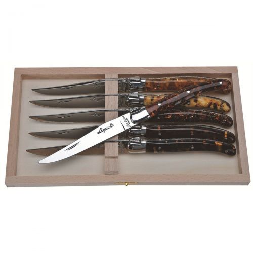  Jean Dubost Laguiole 6pc Steak Knife Set with Acrylic Tortoiseshell Handles