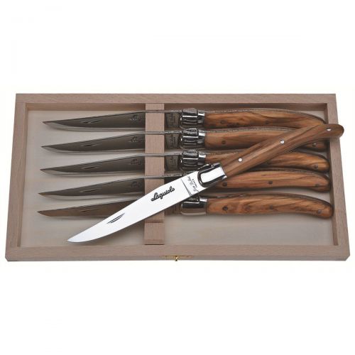  Jean Dubost Laguiole 6pc Steak Knife Set with Olive Wood Handles