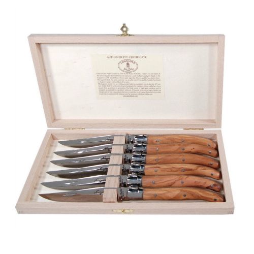  Jean Dubost Laguiole 6pc Steak Knife Set with Olive Wood Handles