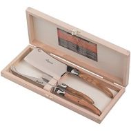 Jean Dubost JD98-13736 3 Piece Cheese Set In a Clasp Box, Olive Wood