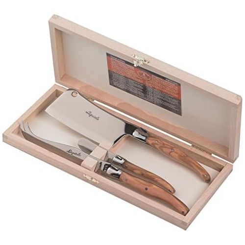  Jean Dubost JD98-13736 3 Piece Cheese Set In a Clasp Box, Olive Wood