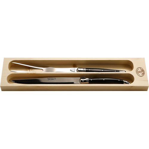  Jean Dubost Laguiole Jean Dubost Carving Set with Handles in a Box, Black, 11 1/2w x 1 1/4d x 1/2h (in)