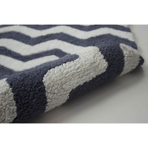  Jean Pierre New York Jean Pierre Reversible Cotton ZigZag 2-Piece Bath Rug Set, Denim Blue