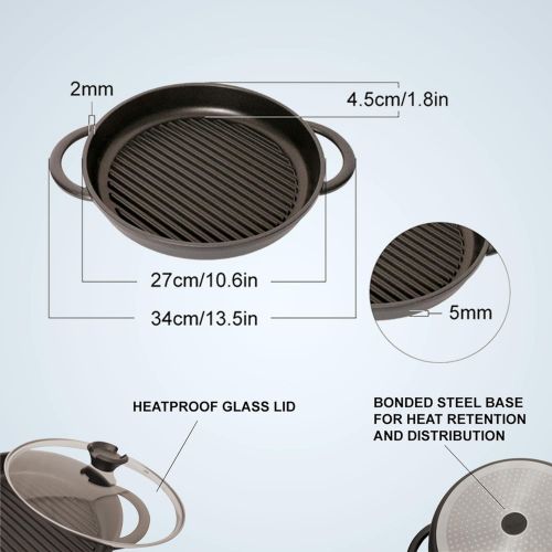  [아마존베스트]Jean Patrique The Whatever Pan - Cast Aluminium Griddle Pan with Glass Lid | 10.6 Diameter, Induction Compatible, Non-Stick