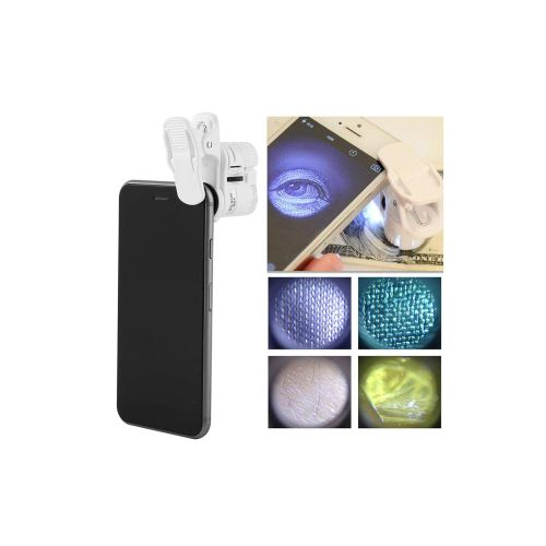  [아마존베스트]Jectse Mini Mobile Phone Microscope, 60X Zoom LED Clip Loupe Microscope with UV Currency Detector,Jewelry & Antique Evaluating, Crafting and Repairing Magnifier,for Universal Mobile Phone