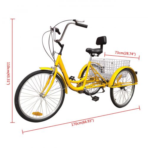  JedaJeda 24 3 Wheel Yellow Color Adult Bike Tricycle Basket Trike Cruise 6 Speed Shimano