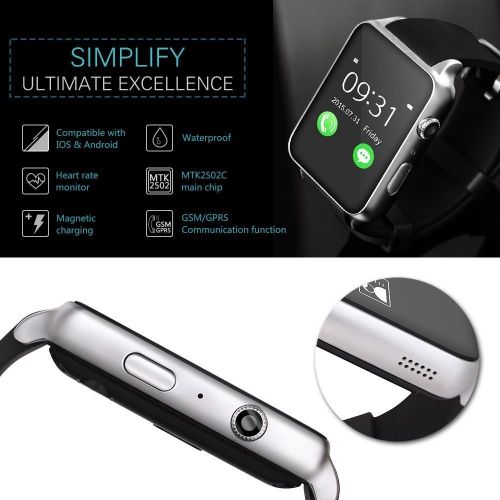  Jedy Bluetooth Heart Rate Smart Watch Phone for Iphone Ios Android With SIM Card Camera Sync Whatsapp Facebook Twitter Compatiable Use for Iphone6s Android Phone Samsung 6 Edge plu