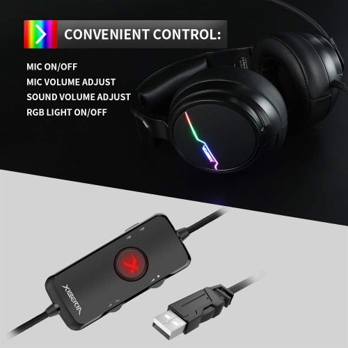  Jeecoo Xiberia USB Pro Gaming Headset for PC- 7.1 Surround Sound Headphones with Noise Cancelling Microphone- Memory Foam Ear Pads RGB Lights for Laptops