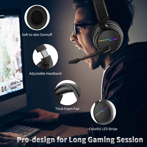  Jeecoo Xiberia USB Pro Gaming Headset for PC- 7.1 Surround Sound Headphones with Noise Cancelling Microphone- Memory Foam Ear Pads RGB Lights for Laptops