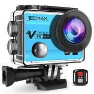 Jeemak JEEMAK 4K Action Cam 16MP WiFi Waterproof Sports Camera 170° Ultra Wide Angle Len with Remote Control 2 Pcs Rechargeable Batteries and Portable Package Blue