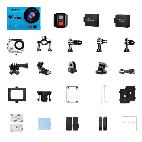  Jeemak JEEMAK 4K Action Cam 16MP WiFi Waterproof Sports Camera 170° Ultra Wide Angle Len with Remote Control 2 Pcs Rechargeable Batteries and Portable Package Blue