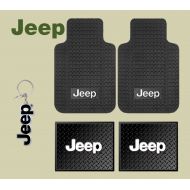 Jeep Logo Car Truck SUV Front & Rear Seat Rubber Floor Mats 4PC SET & Jeep Lanyard Kechain Holder