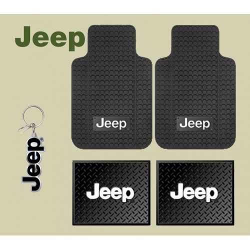  Jeep Logo Car Truck SUV Front & Rear Seat Rubber Floor Mats 4PC SET & Jeep Lanyard Kechain Holder