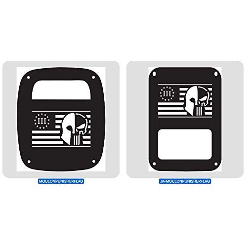  JeepTails Molon Labe, Punisher, 3 Percenter Flag - Jeep CJ or Wrangler Tail Lamp Covers - Black - Set of 2