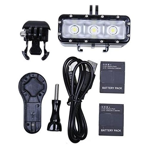  [아마존베스트]JEERUI Newest Accessories for Go Pro Underwater Diving Light Waterproof LED Video Light + Buckle Mount for GoPro Session/Hero 4/3+/3/5/6/Hero 2018 Xiaomi,Double Battery,Black