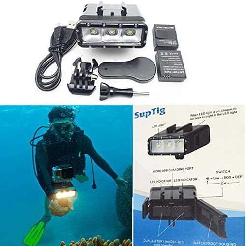  [아마존베스트]JEERUI Newest Accessories for Go Pro Underwater Diving Light Waterproof LED Video Light + Buckle Mount for GoPro Session/Hero 4/3+/3/5/6/Hero 2018 Xiaomi,Double Battery,Black