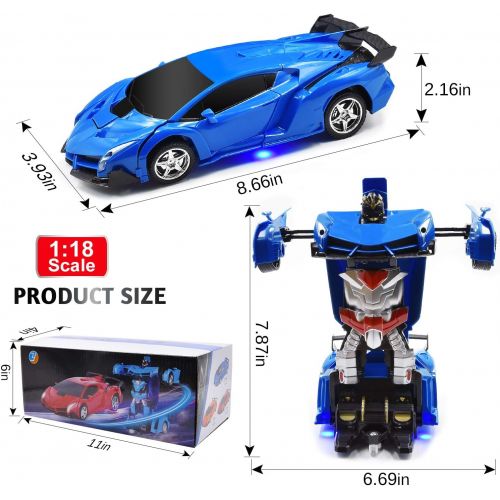  Jeestam RC Car Robot for Kids Transformation Car Toy, Remote Control Deformation Vehicle Model with One Button Transform 360°Rotating Drifting 1:18 Scale, Best Gift for Boys and Gi