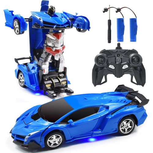  Jeestam RC Car Robot for Kids Transformation Car Toy, Remote Control Deformation Vehicle Model with One Button Transform 360°Rotating Drifting 1:18 Scale, Best Gift for Boys and Gi