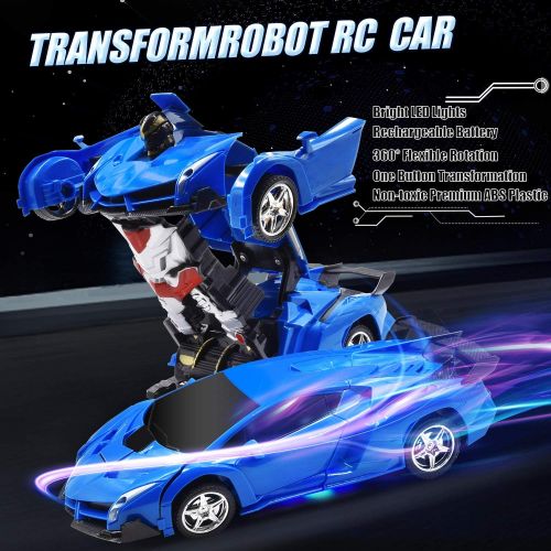  Jeestam RC Car Robot for Kids Transformation Car Toy, Remote Control Deformation Vehicle Model with One Button Transform 360°Rotating Drifting 1:18 Scale, Best Gift for Boys and Gi