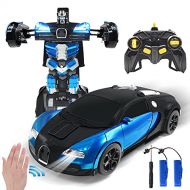 Jeestam RC Robot Car for Kids Transform Car Toy, Deformation Remote Control Vehicle with Gesture Sensing One Button Transformation 360°Rotating Drifting 1:14 Scale, Best Gift for B