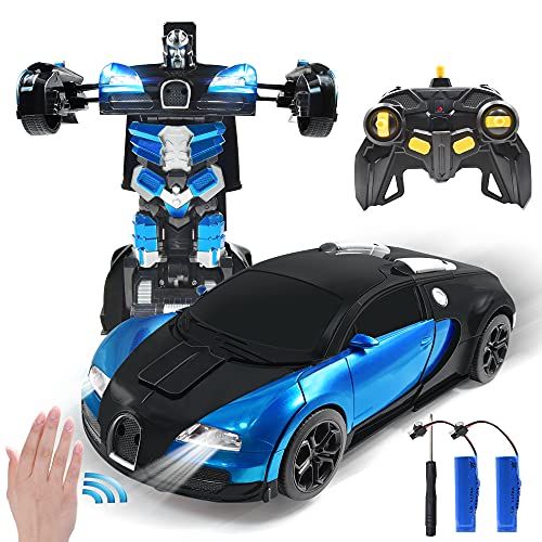  Jeestam RC Robot Car for Kids Transform Car Toy, Deformation Remote Control Vehicle with Gesture Sensing One Button Transformation 360°Rotating Drifting 1:14 Scale, Best Gift for B