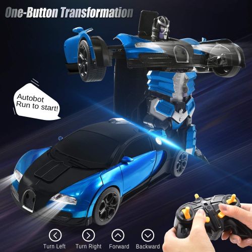  Jeestam RC Robot Car for Kids Transform Car Toy, Deformation Remote Control Vehicle with Gesture Sensing One Button Transformation 360°Rotating Drifting 1:14 Scale, Best Gift for B