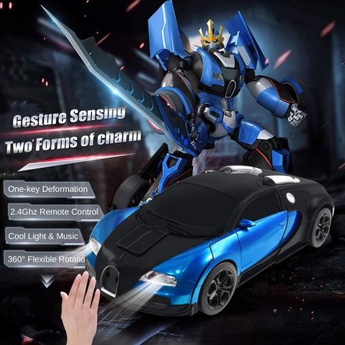  Jeestam RC Robot Car for Kids Transform Car Toy, Deformation Remote Control Vehicle with Gesture Sensing One Button Transformation 360°Rotating Drifting 1:14 Scale, Best Gift for B
