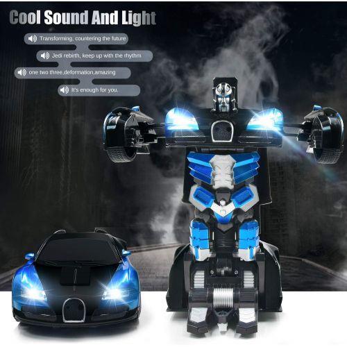  Jeestam RC Robot Car for Kids Transform Car Toy, Deformation Remote Control Vehicle with Gesture Sensing One Button Transformation 360°Rotating Drifting 1:14 Scale, Best Gift for B