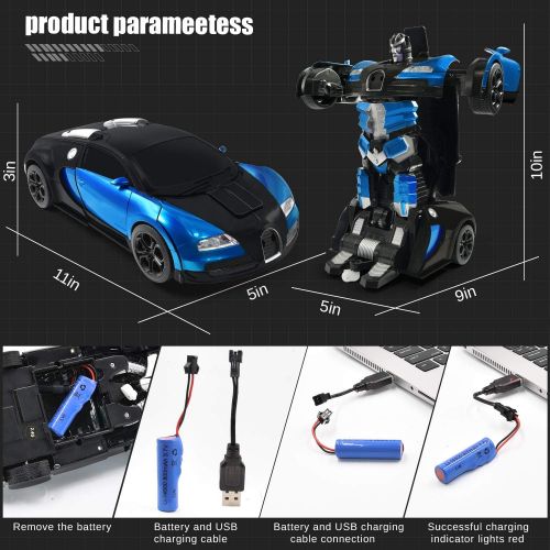  Jeestam RC Robot Car for Kids Transform Car Toy, Deformation Remote Control Vehicle with Gesture Sensing One Button Transformation 360°Rotating Drifting 1:14 Scale, Best Gift for B