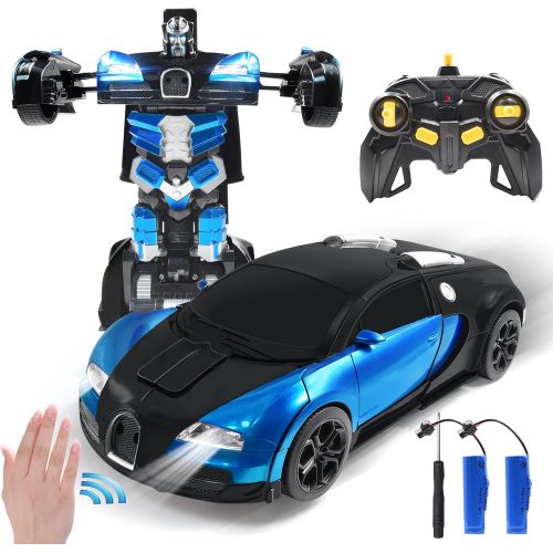  Jeestam RC Robot Car for Kids Transform Car Toy, Deformation Remote Control Vehicle with Gesture Sensing One Button Transformation 360°Rotating Drifting 1:14 Scale, Best Gift for B