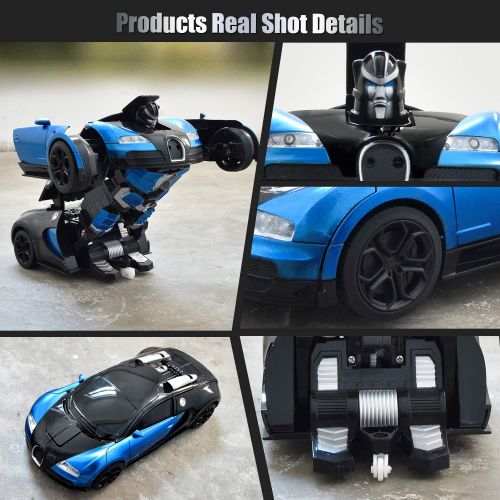  Jeestam RC Robot Car for Kids Transform Car Toy, Deformation Remote Control Vehicle with Gesture Sensing One Button Transformation 360°Rotating Drifting 1:14 Scale, Best Gift for B