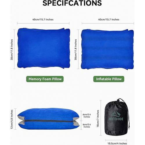  JefDiee Inflatable Camping Pillow with Memory Foam and Washable Cover Camping Gear and Travel Pillow for Airplanes, Camping